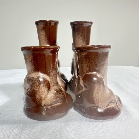 Frankoma Vintage Ceramic 304 Prairie Brown Double Candle Holder Set Of 2 - Picture 5 of 11